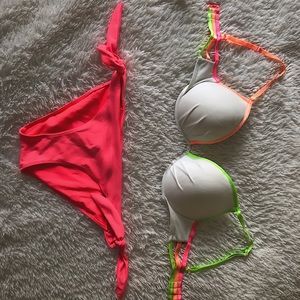 white and neon colored bikini set